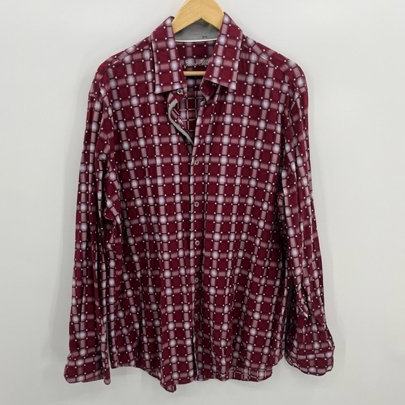 Tasso Elba Red White Windowpane Plaid Dress Shirt - Picture 1 of 10